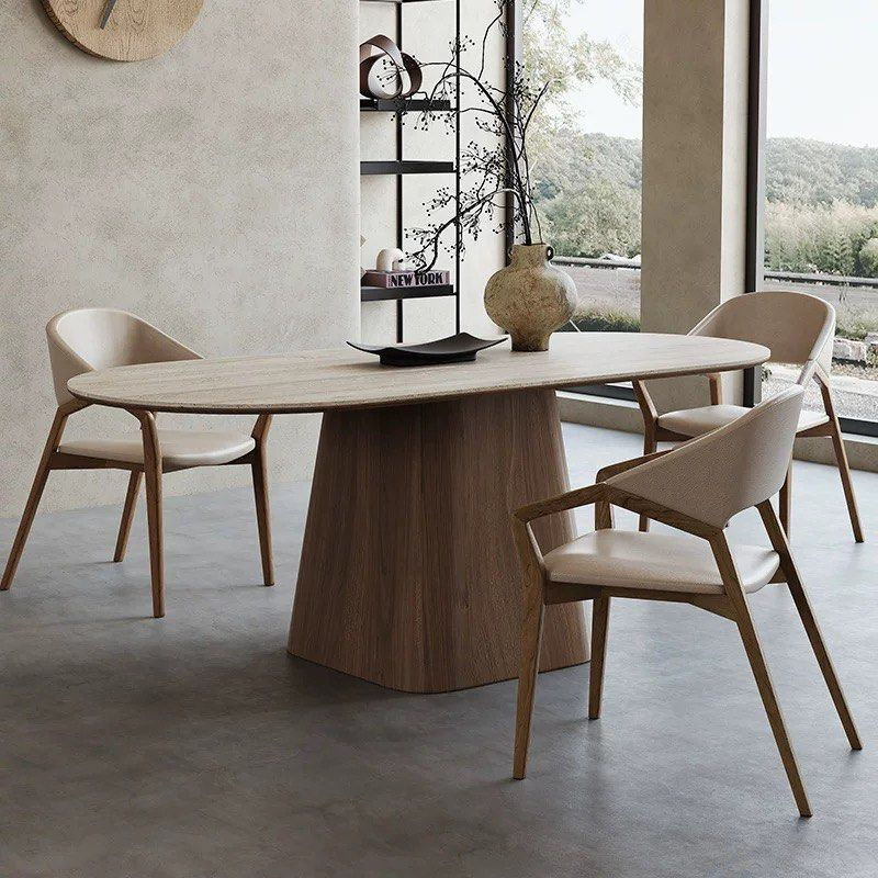 KIERREN Modern Travertine Dining Table