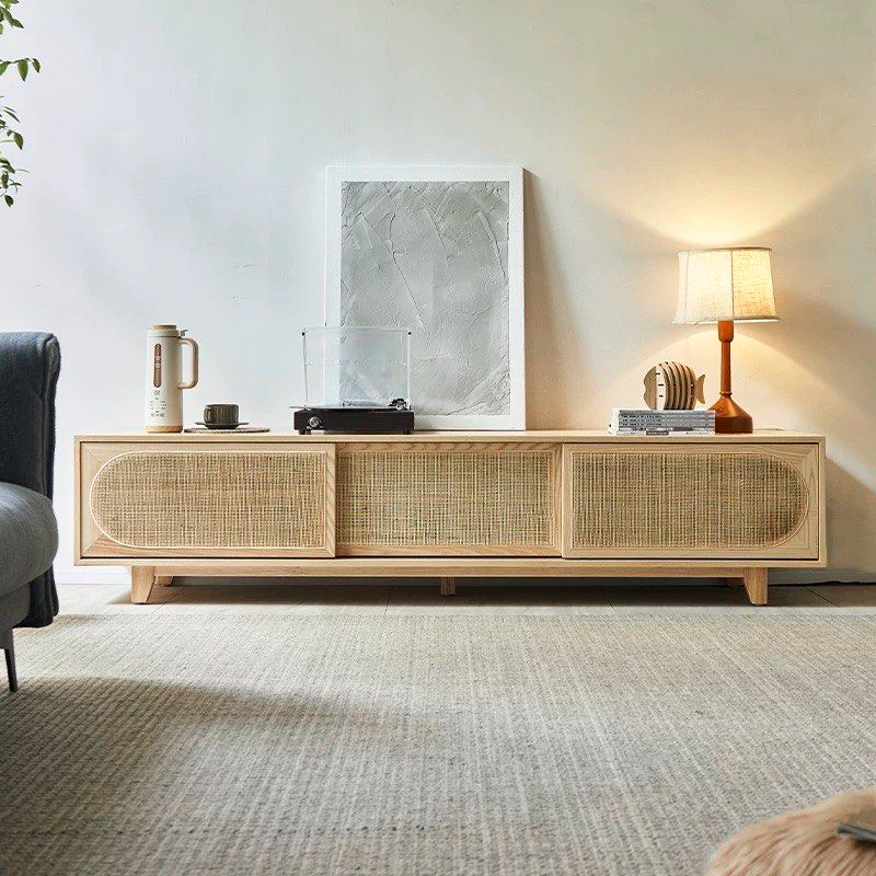 FACIRE Rustic Rattan TV Console