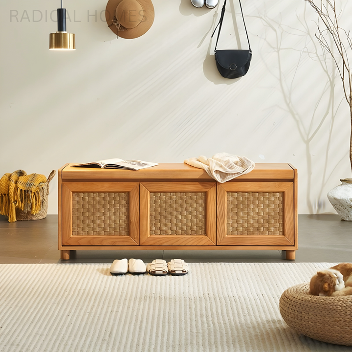ELMWICK Rustic Solid Wood Storage Bench - Radical Homes Singapore