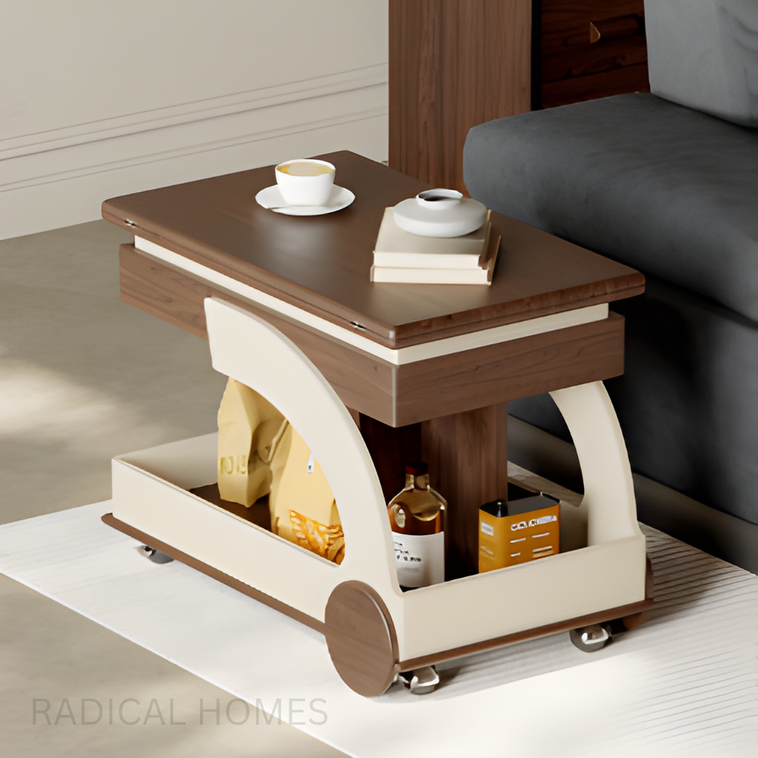 GENOVA Adjustable Folding Storage Trolley Side Table