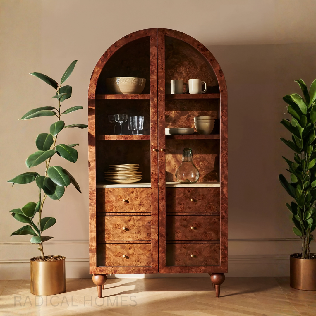 BRIAROSE Vintage Mappa Burl Display Cabinet