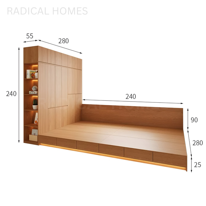 PITON Japanese Platform Bedframe & Wardrobe
