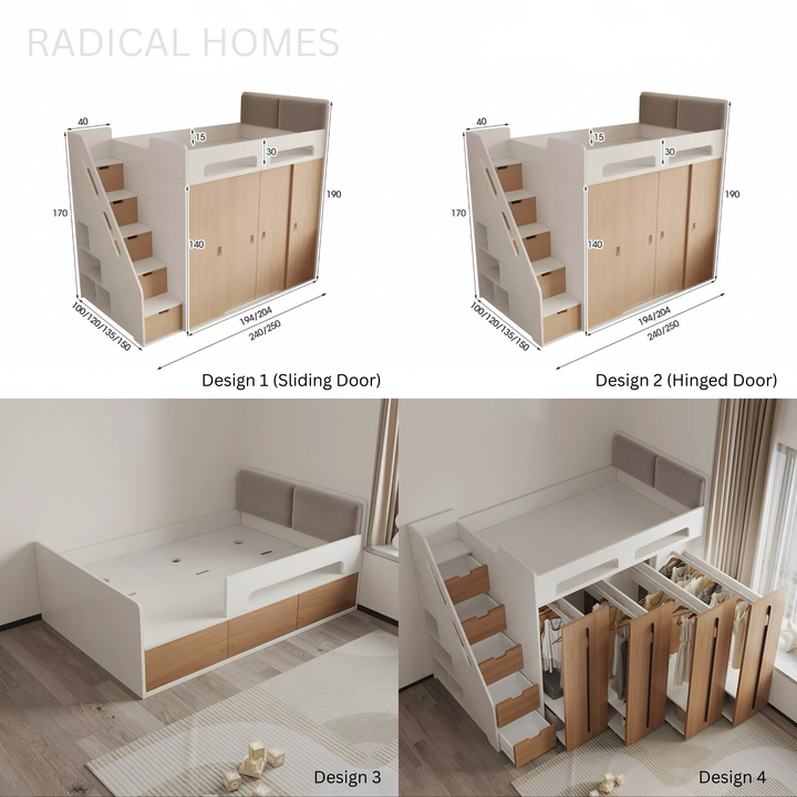 TORVANI Modern Wardrobe Storage Bedframe - Radical Homes Singapore
