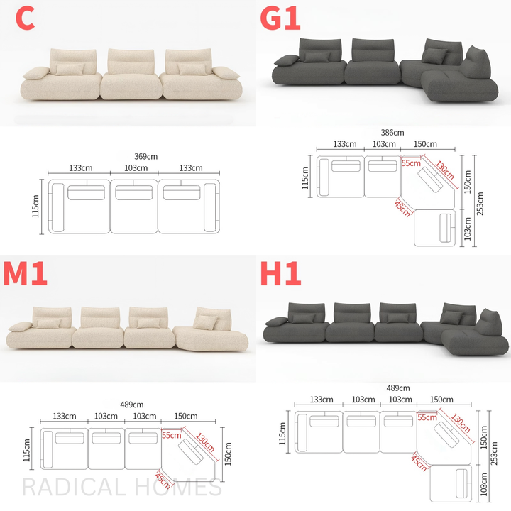 CUDS Modern Electric Boucle Sofa - Radical Homes Singapore