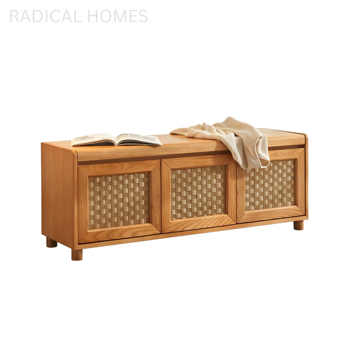 ELMWICK Rustic Solid Wood Storage Bench - Radical Homes Singapore