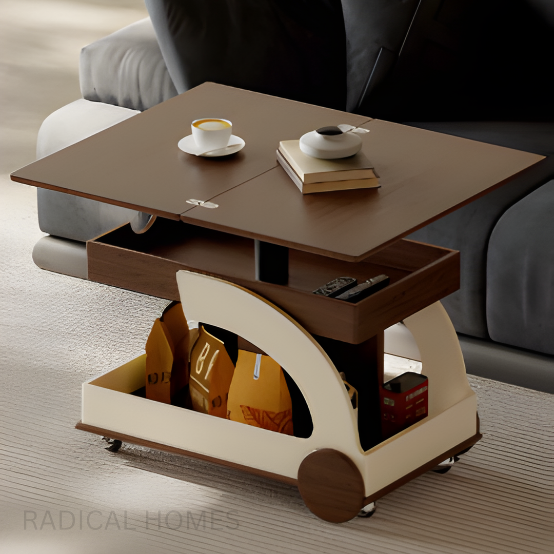 GENOVA Adjustable Folding Storage Trolley Side Table