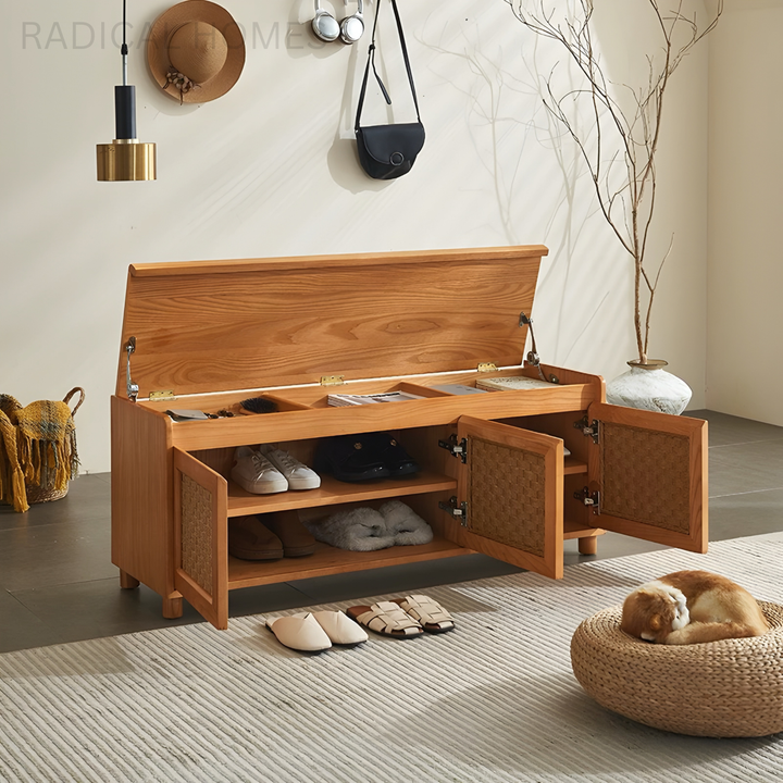 ELMWICK Rustic Solid Wood Storage Bench - Radical Homes Singapore
