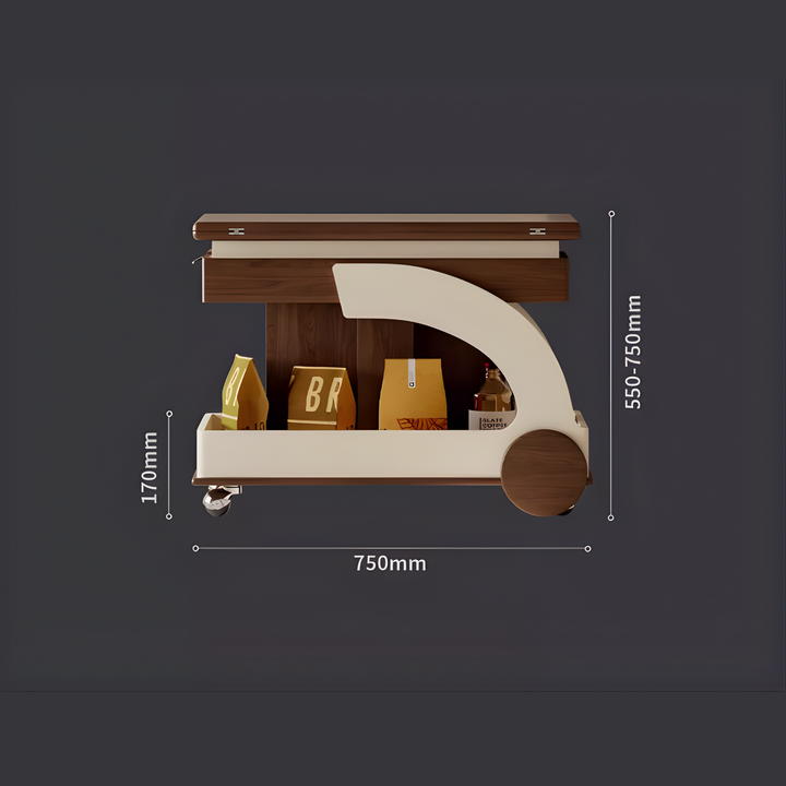 GENOVA Adjustable Folding Storage Trolley Side Table