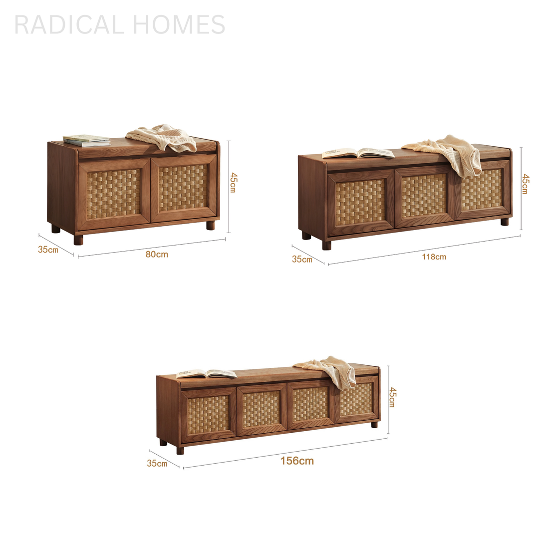 ELMWICK Rustic Solid Wood Storage Bench - Radical Homes Singapore