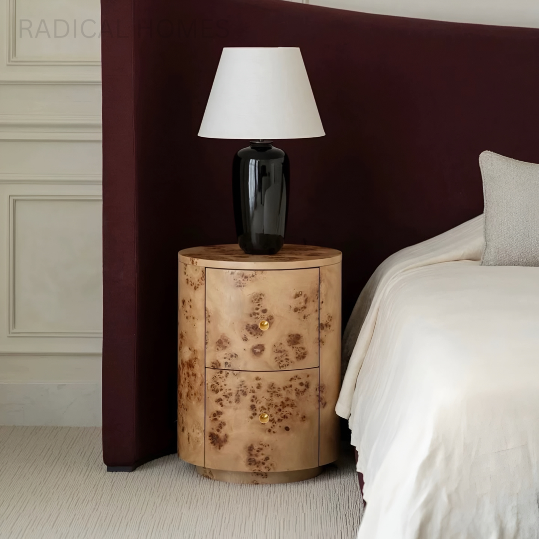 BELVINO Mappa Burl Bedside Table - Radical Homes Singapore