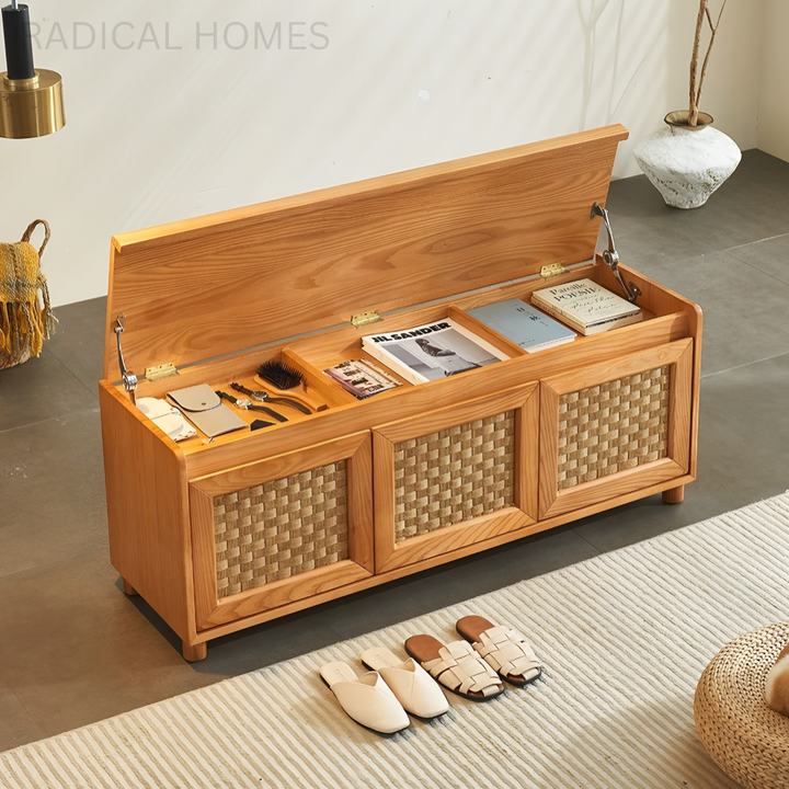 ELMWICK Rustic Solid Wood Storage Bench - Radical Homes Singapore