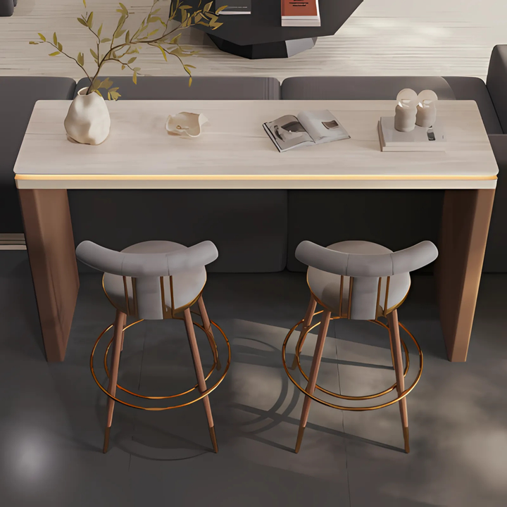 VIONA Modern Travertine &amp; Saddle Leather Bar Table