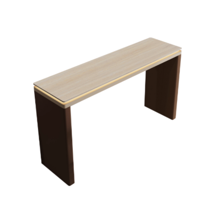 VIONA Modern Travertine &amp; Saddle Leather Bar Table