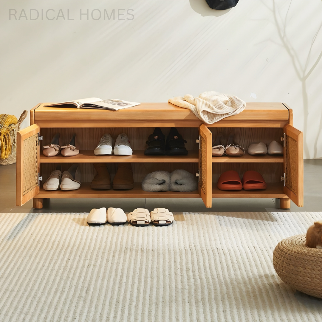 ELMWICK Rustic Solid Wood Storage Bench - Radical Homes Singapore