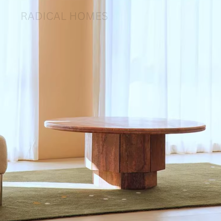 ABI Red Travertine Round Coffee Table