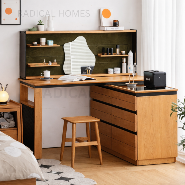STELLA Modern Solid Wood Vanity Table with Chest of Drawers - Radical Homes Singapore