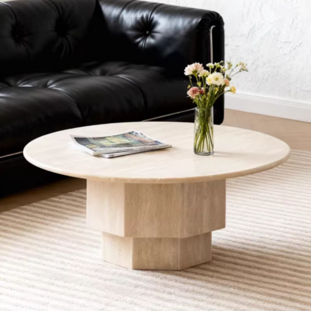 ABI Red Travertine Round Coffee Table