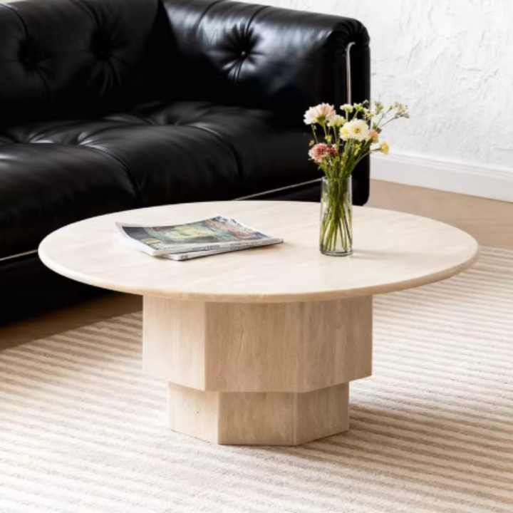 ABI Red Travertine Round Coffee Table