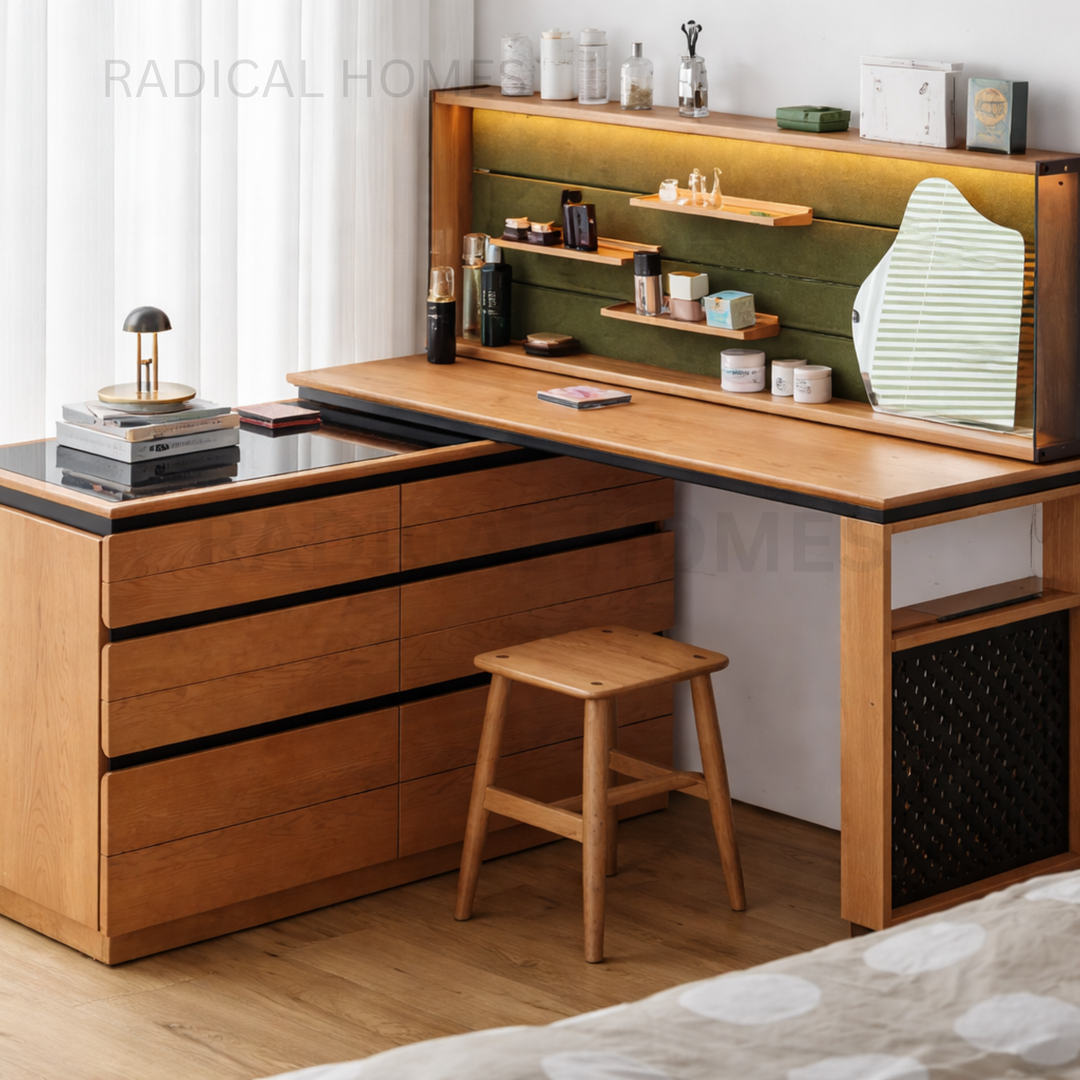 STELLA Modern Solid Wood Vanity Table with Chest of Drawers - Radical Homes Singapore