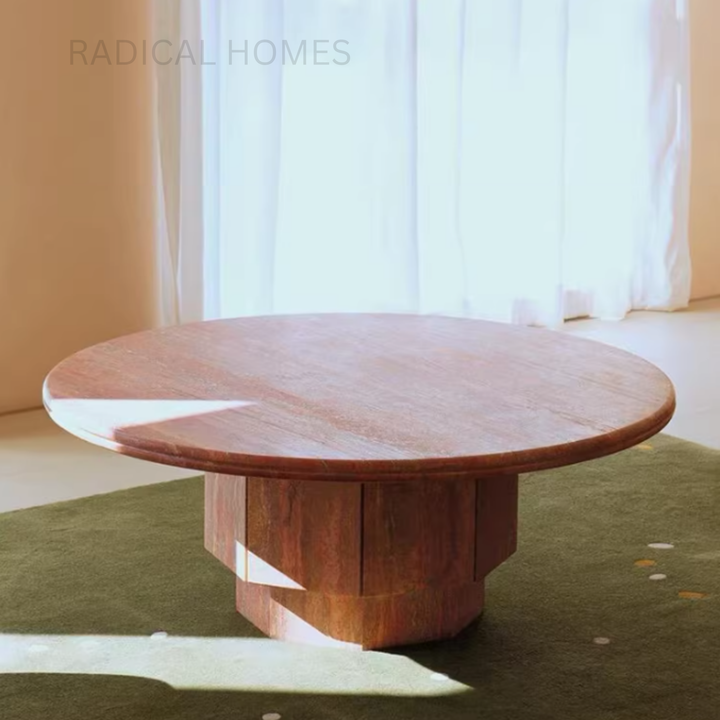 ABI Red Travertine Round Coffee Table