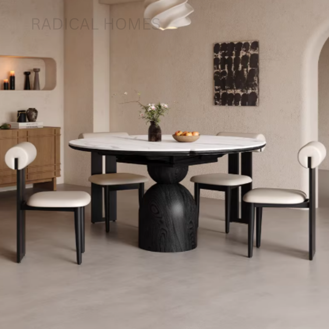 ANDY Modern Sintered Stone Extendable Round Dining Table - Radical Homes Singapore