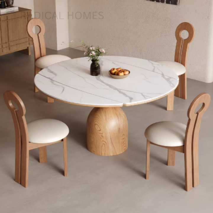 ANDY Modern Sintered Stone Extendable Round Dining Table - Radical Homes Singapore