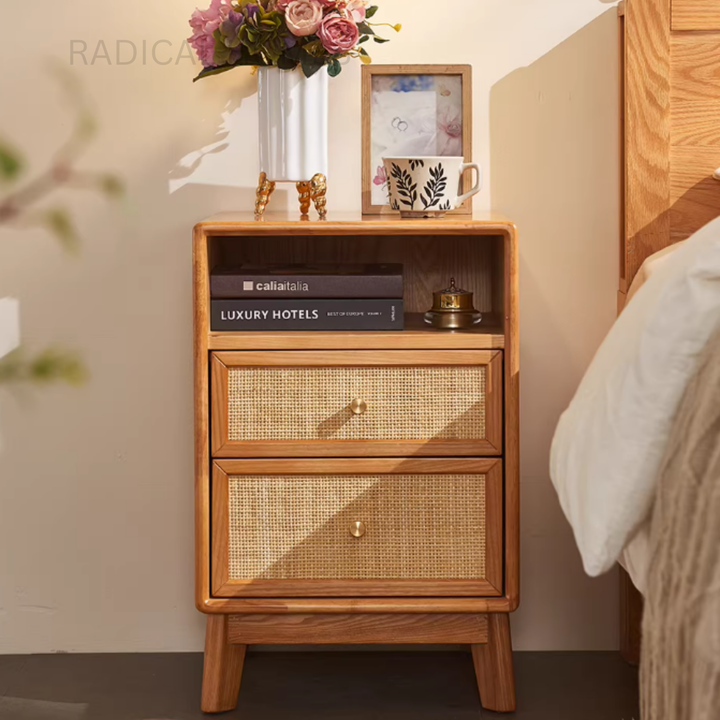 KAVREN Rattan Bedside Table