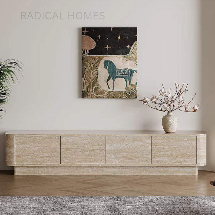 IDEN Natural Travertine TV Console - Radical Homes Singapore