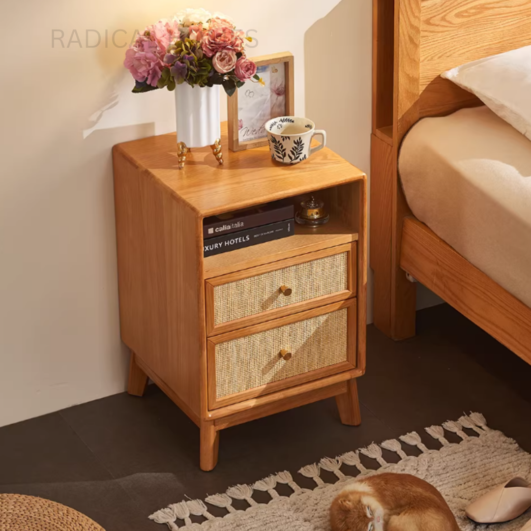 KAVREN Rattan Bedside Table