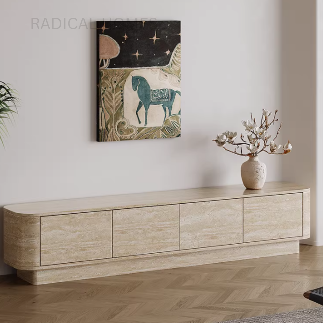 IDEN Natural Travertine TV Console - Radical Homes Singapore