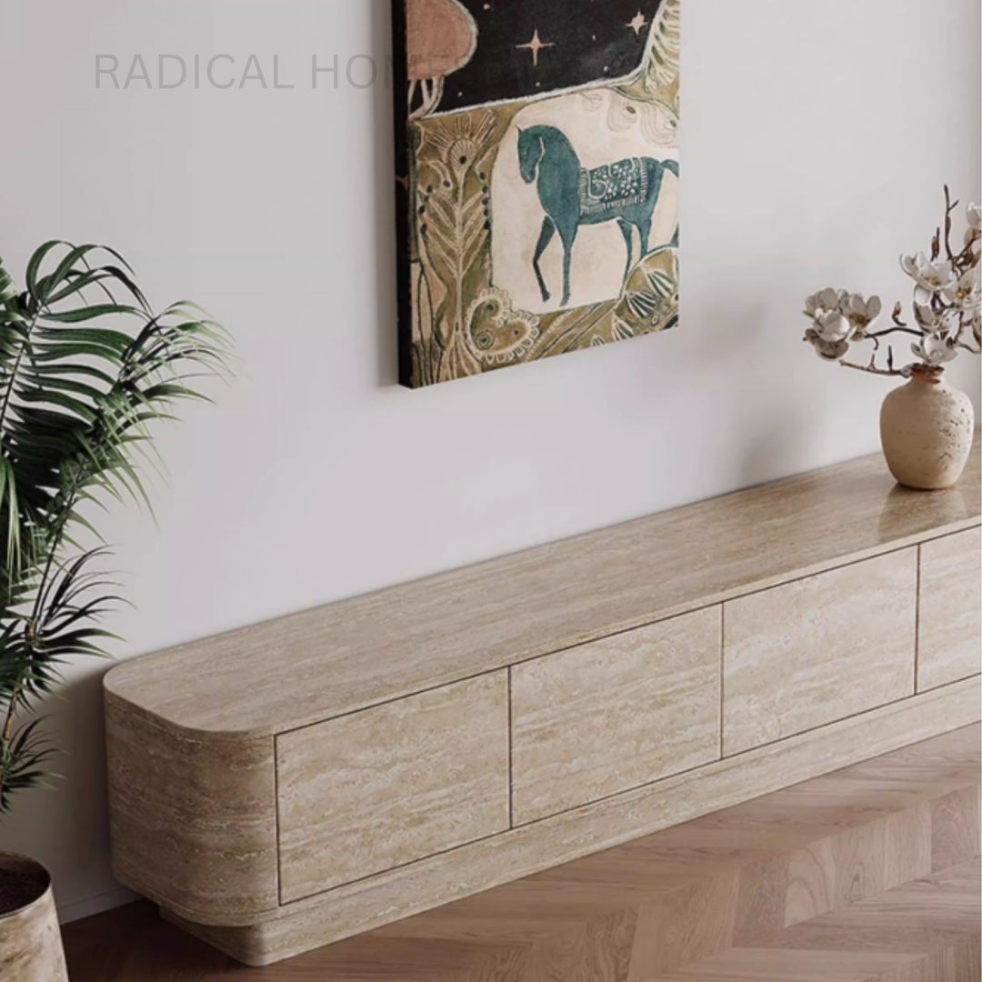 IDEN Natural Travertine TV Console - Radical Homes Singapore
