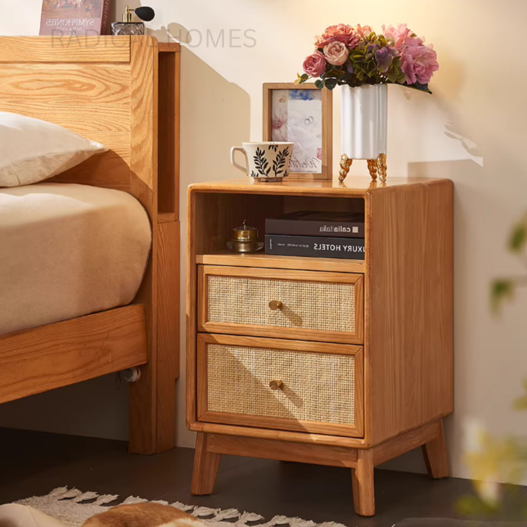 KAVREN Rattan Bedside Table