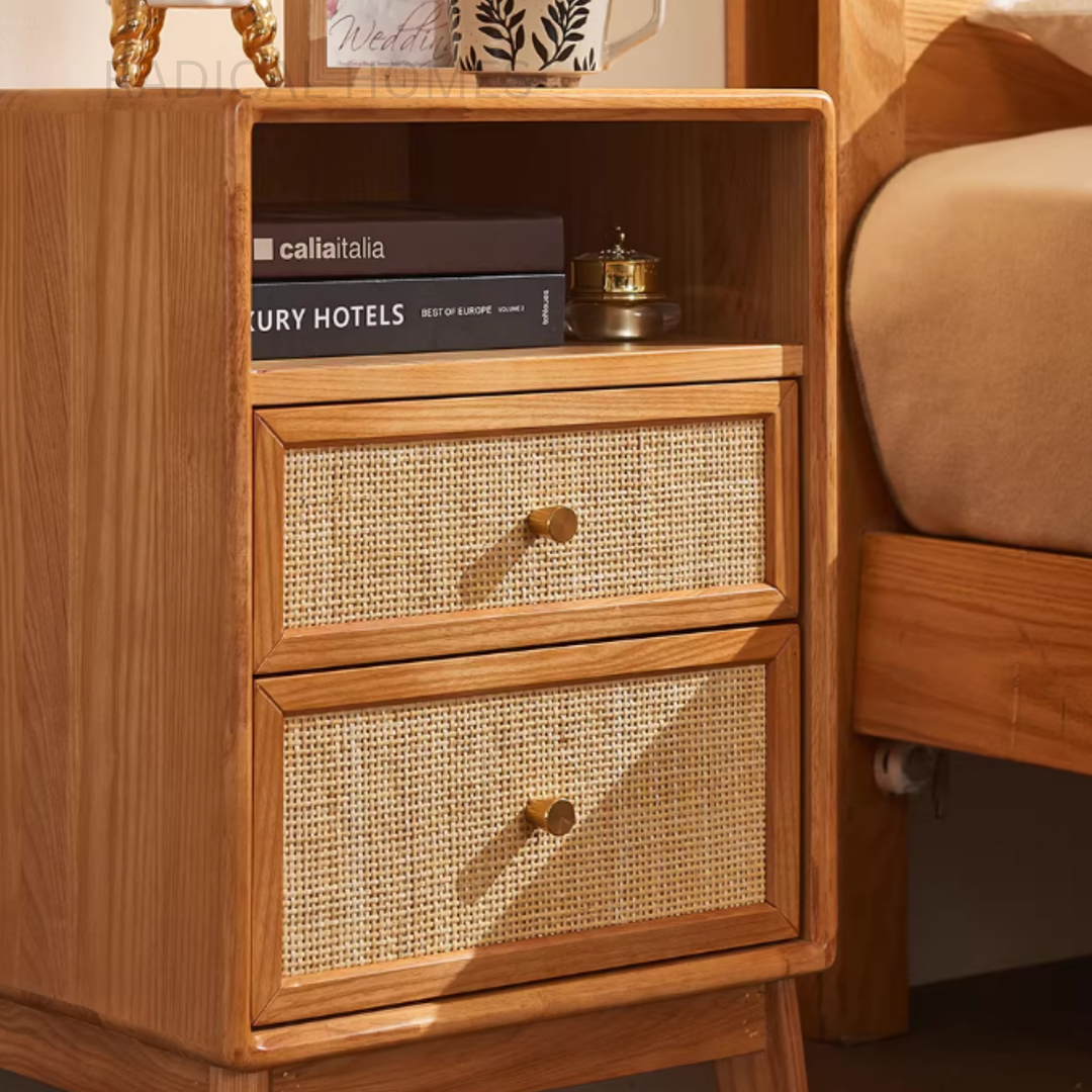 KAVREN Rattan Bedside Table