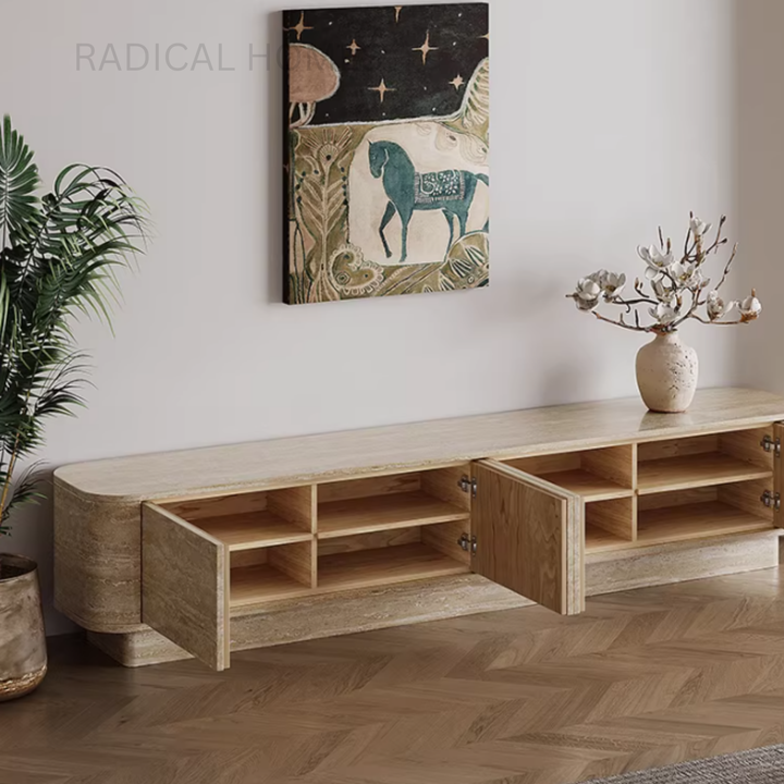 IDEN Natural Travertine TV Console - Radical Homes Singapore