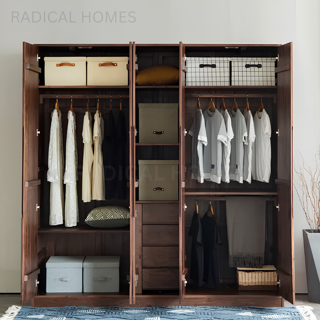 AOMI Modern Black Walnut Wood Wardrobe