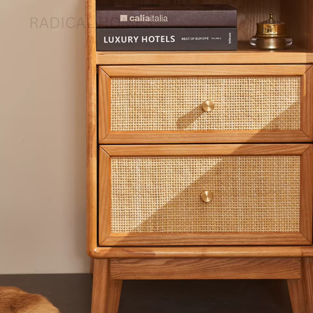 KAVREN Rattan Bedside Table