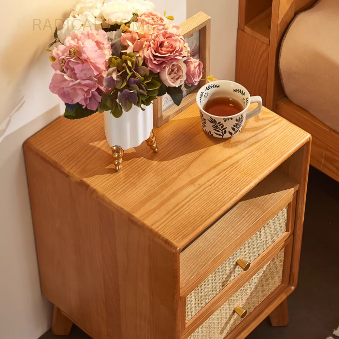 KAVREN Rattan Bedside Table