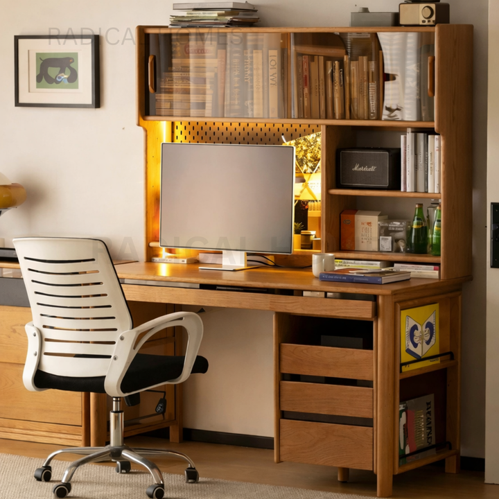 LUKE Modern Solid Wood Study Table With Cabinet - Radical Homes Singapore