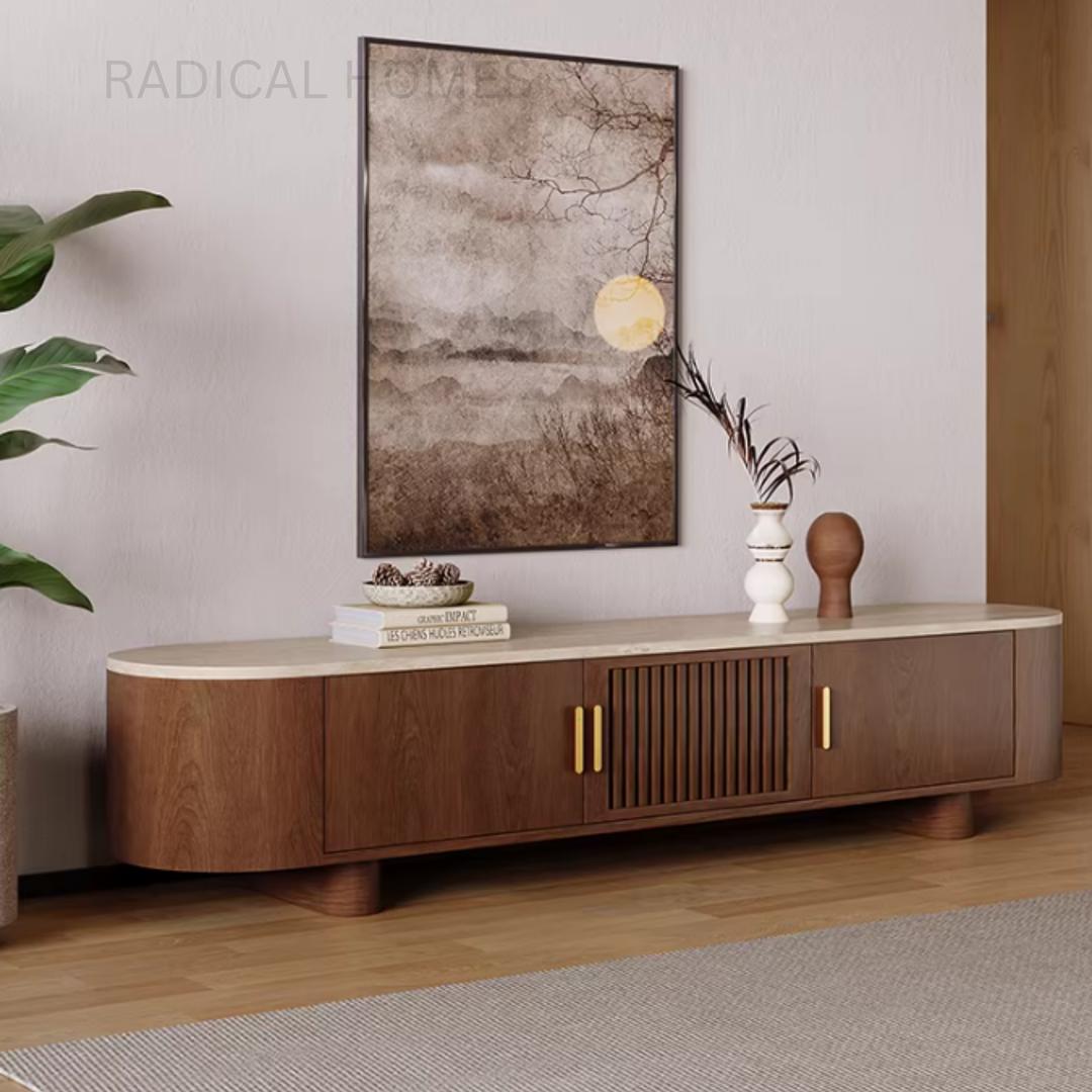CALFON Modern Travertine TV Console - Radical Homes Singapore