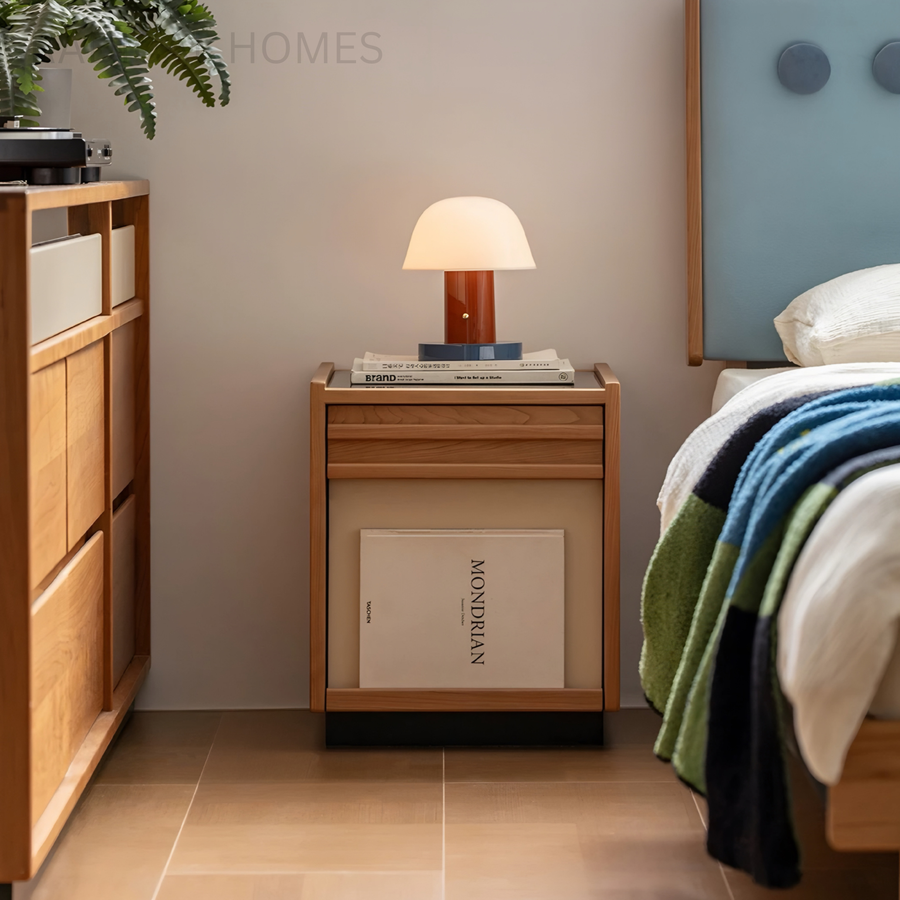 ELMORE Japandi Solid Wood Bedside Table - Radical Homes Singapore