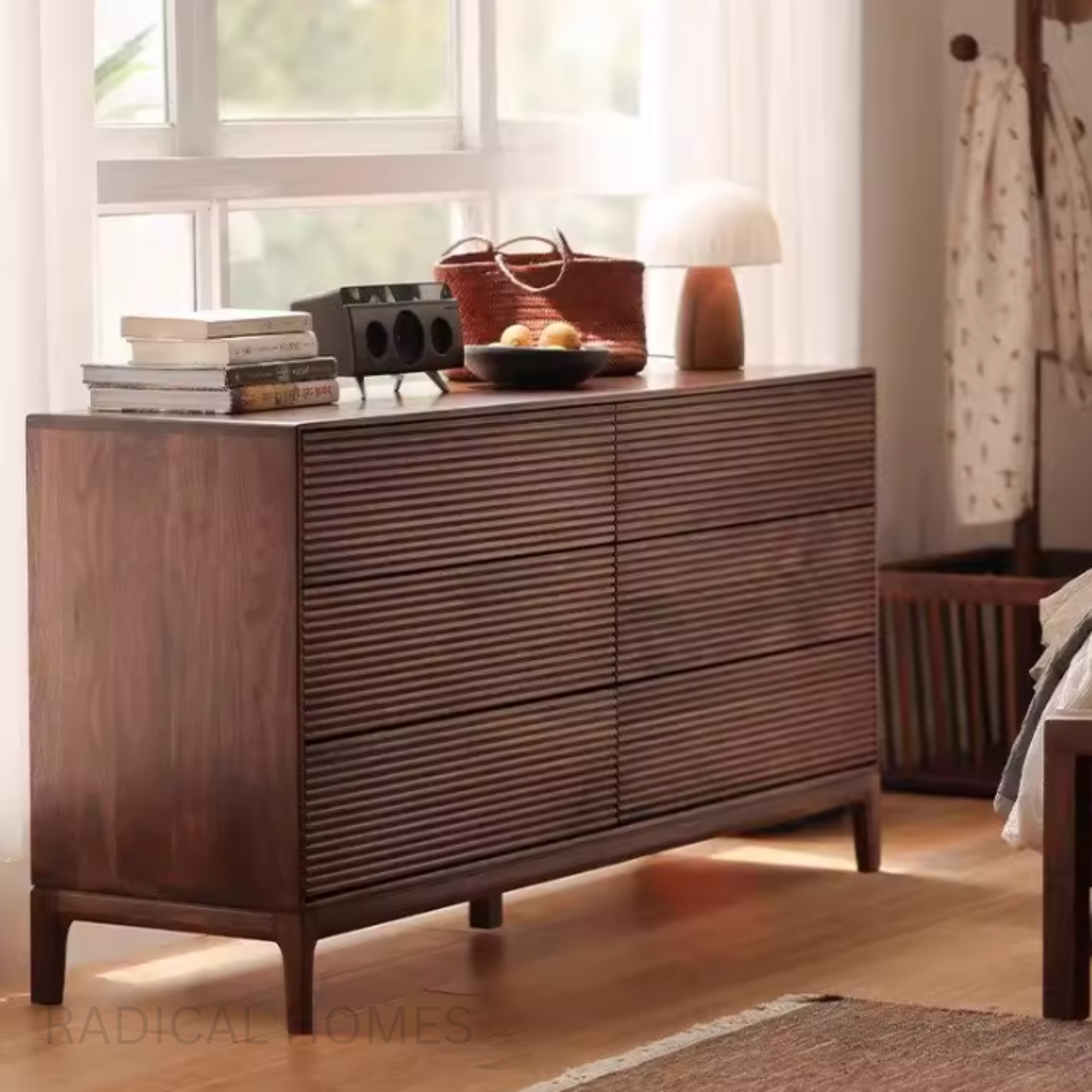 ARDIN Black Walnut Wood Six Drawer Chest - Radical Homes Singapore