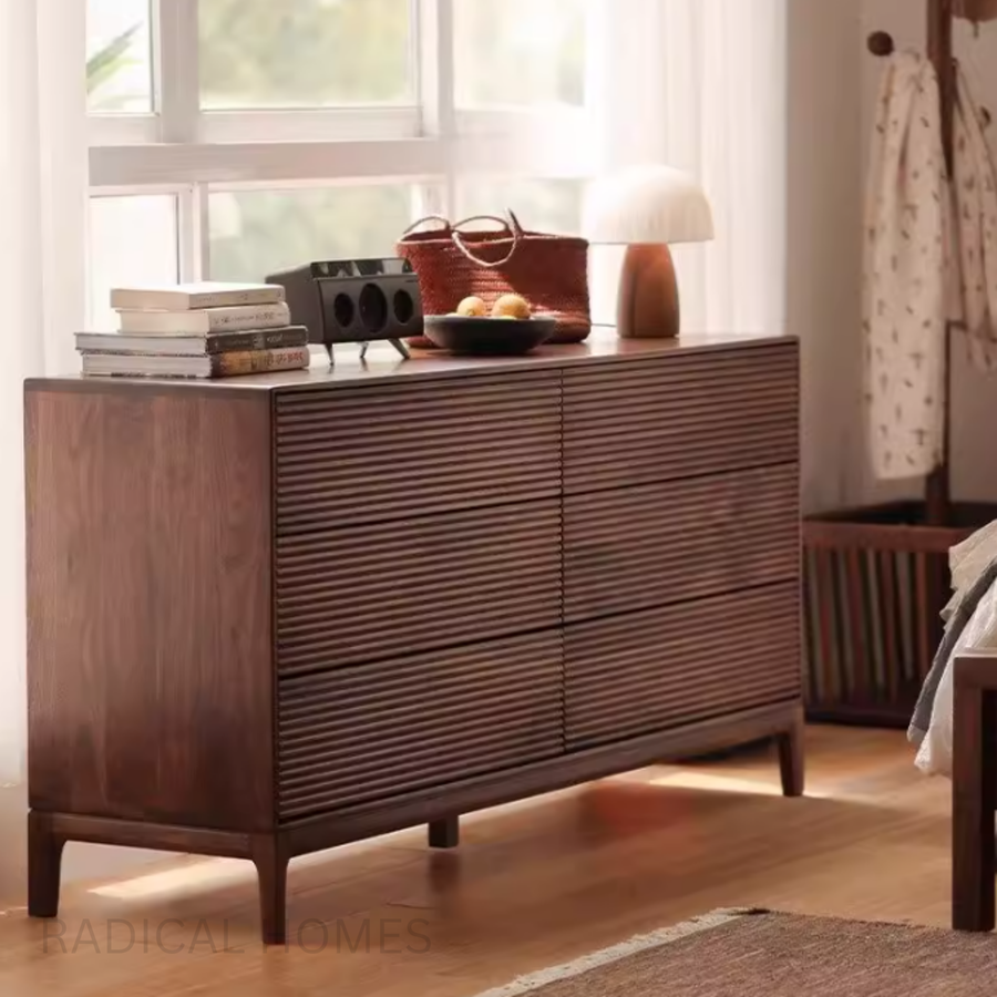 ARDIN Black Walnut Wood Six Drawer Chest - Radical Homes Singapore
