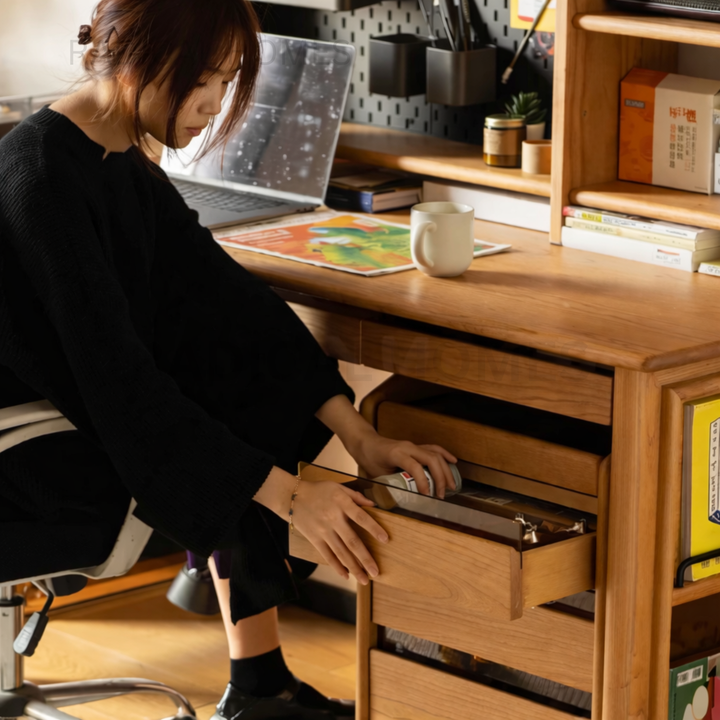 LUKE Modern Solid Wood Study Table With Cabinet - Radical Homes Singapore