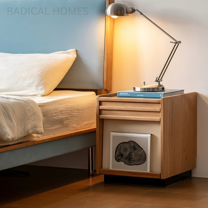 ELMORE Japandi Solid Wood Bedside Table - Radical Homes Singapore