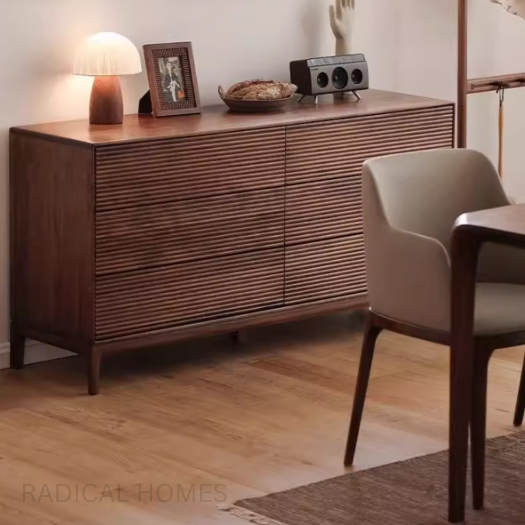 ARDIN Black Walnut Wood Six Drawer Chest - Radical Homes Singapore