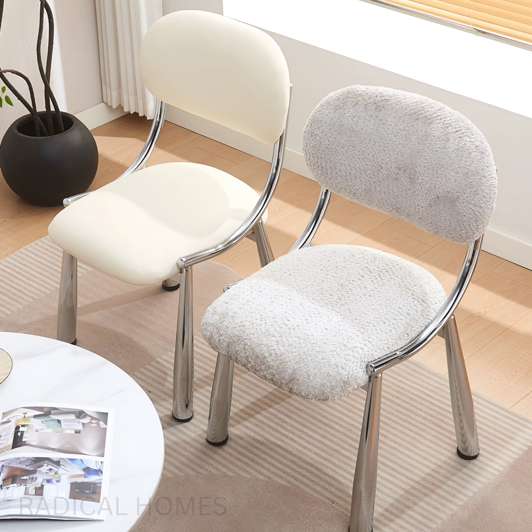 LENIIE Modern Boucle / Leather Dining Chair