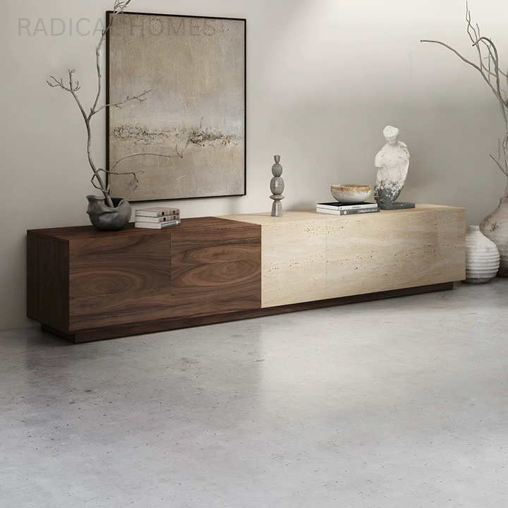 TRAVINO Modern Travertine TV Console - Radical Homes Singapore