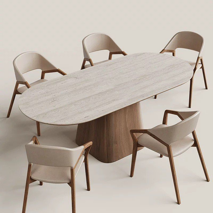 KIERREN Modern Travertine Dining Table