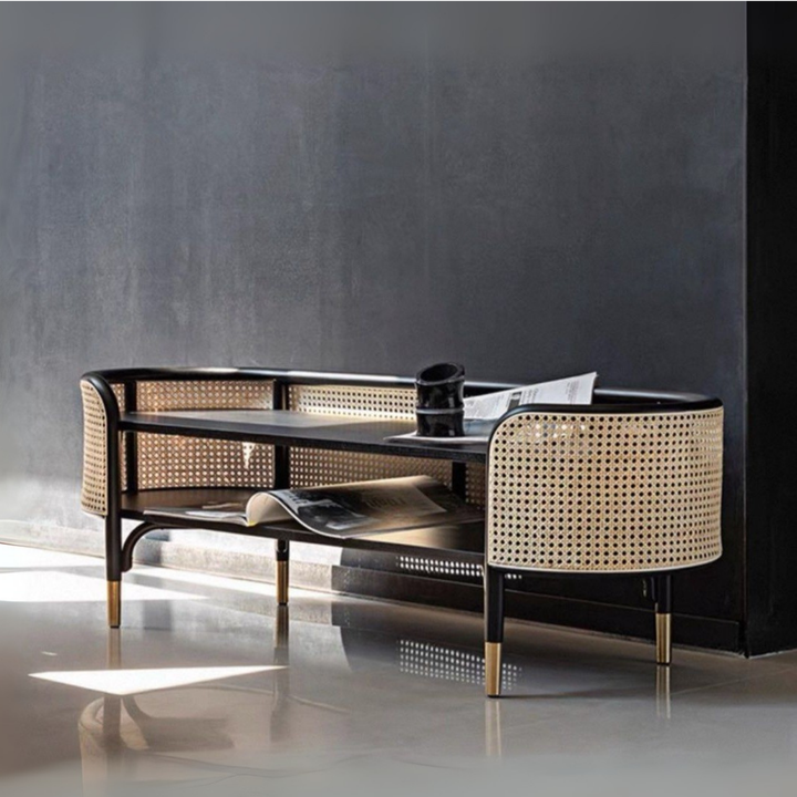 ALFEIM Rustic Ash Wood Rattan Bench
