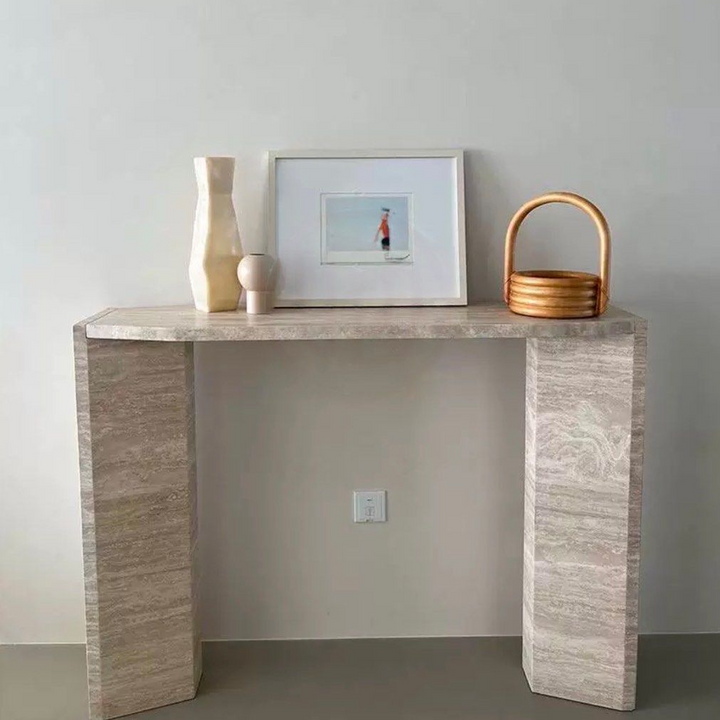 ANIORE Modern Travertine Console Table